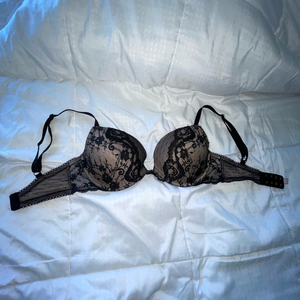 Victoria’s Secret Bra- Tan- Black Over Lace- Rhinestones